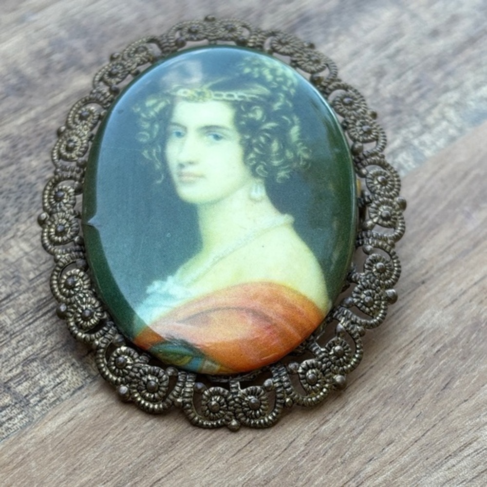 West Germany Cameo Brooch with Ornate Frame